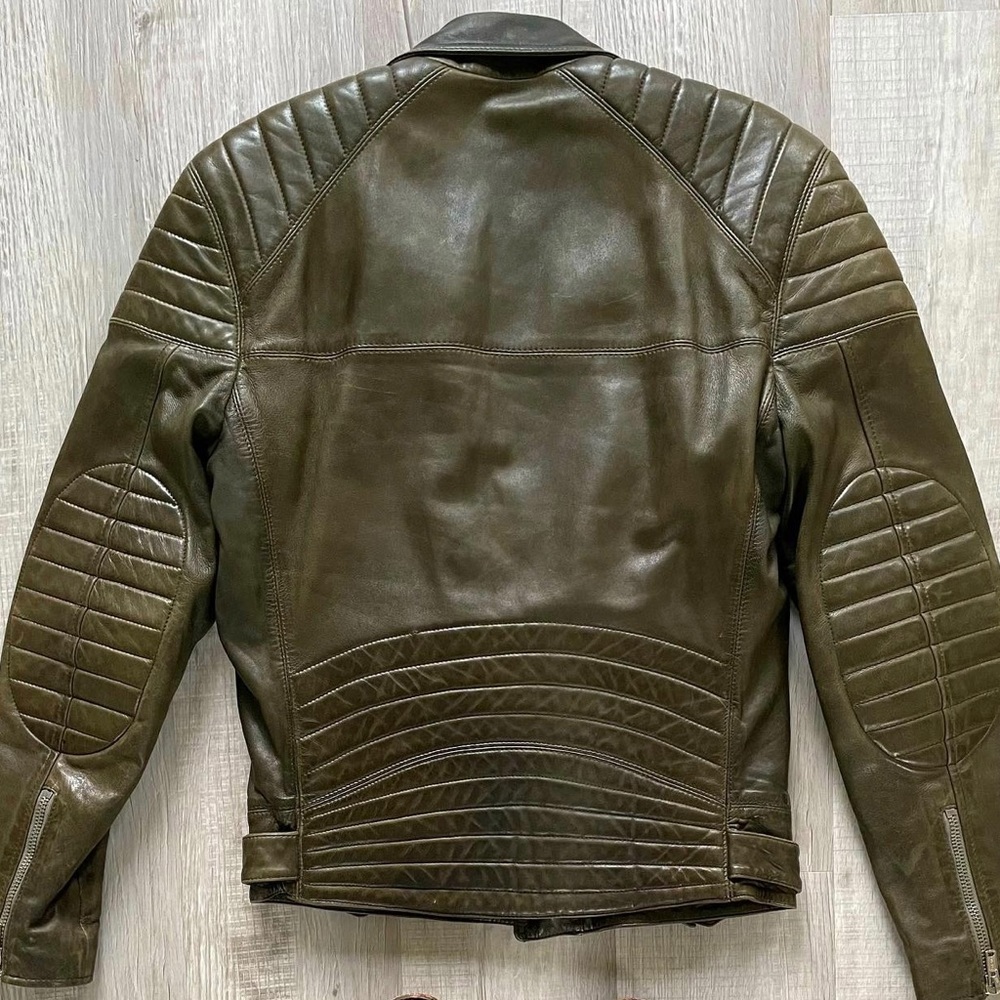 BLK DNM Men’s Olive Green Leather Moto Jacket - Size M - Picture 10 of 10